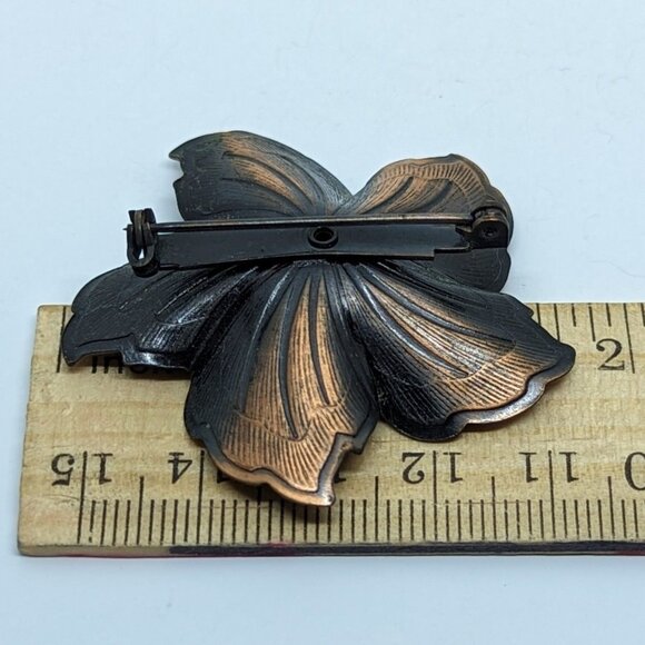 Vintage Copper Floral Brooch Pin 5 Petal Flower Statement Autumn - Picture 2 of 2